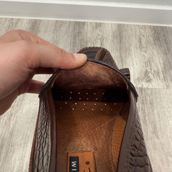Florsheim Barletta Brown Leather Tassel Loafers Alligator Embossed Mens Size 8 D - Picture 9 of 9